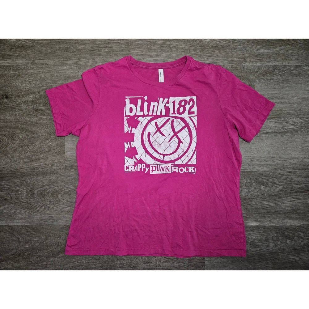 Blink-182 World Tour 23/24 Pink Graphic T-Shirt XL Crappy Punk Rock Smiley Logo